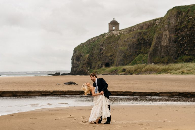 couple dancing on the downhill beach Northern Ireland Elopement Photographers