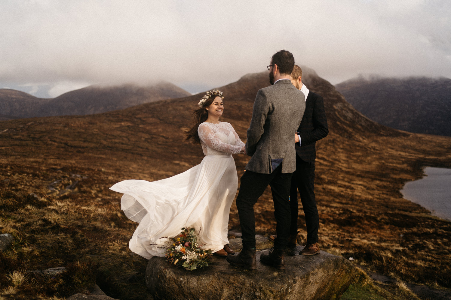 groom looking at his bride wedding in the Mournes Mourne Mountains Wedding Photography
