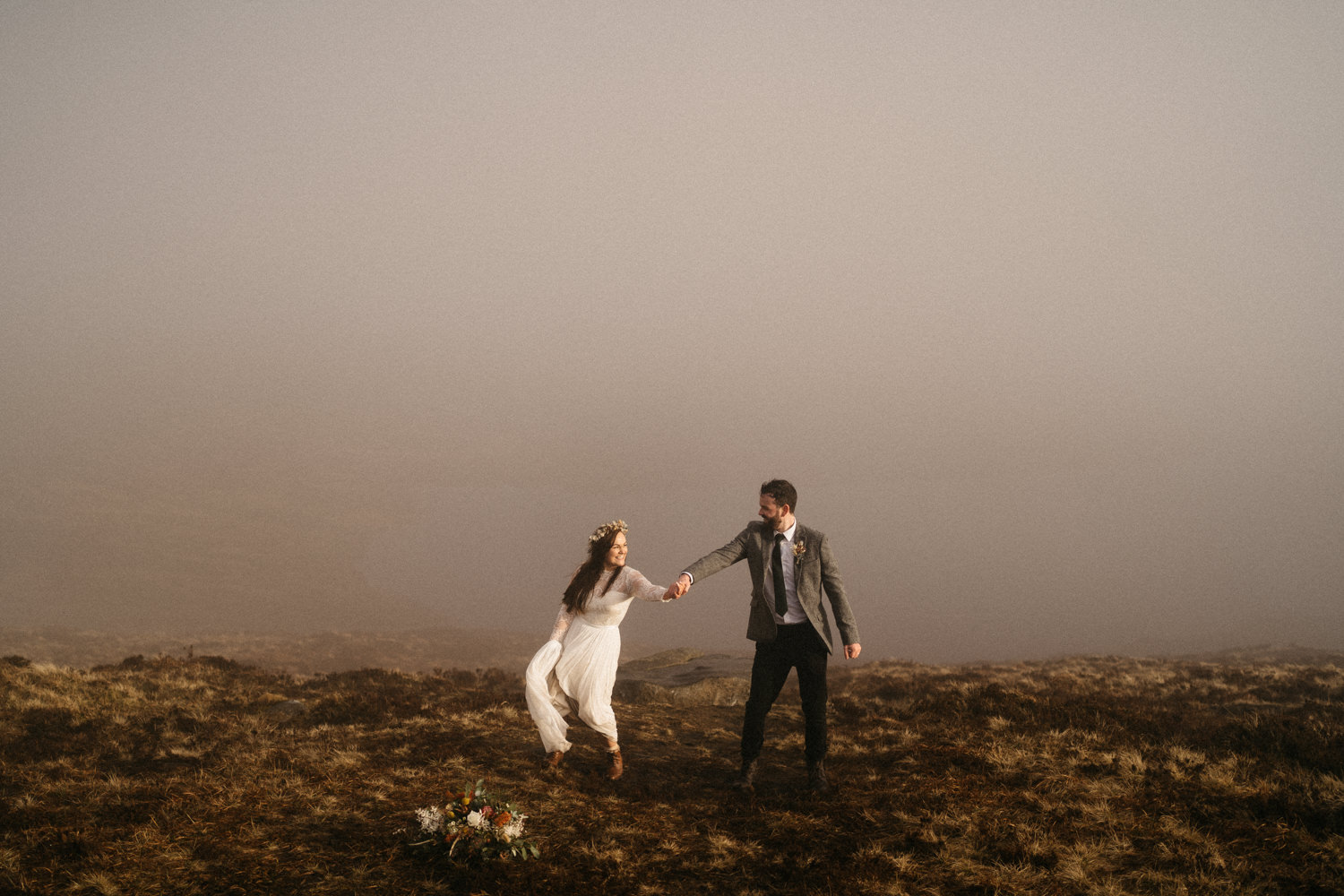 bride and groom dancing in the Mourne mountains Mourne Mountains Wedding Photography